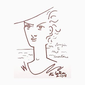 Jean Cocteau, Woman Portrait, 1959, Original Lithograph