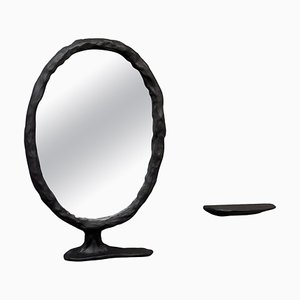 Specchio in legno astratto con mensola di Atelier Monochrome, set di 2