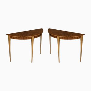 Zebrano Wood Demi-Lune Console Tables from Bevan Funnell, Set of 2