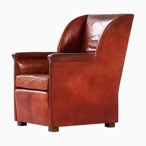 Fauteuil en Cuir Marron, Danemark, 1930s