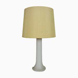 White Glass and Fabric Shade Table Lamp attributed to Luxus, Sweden, 1960s