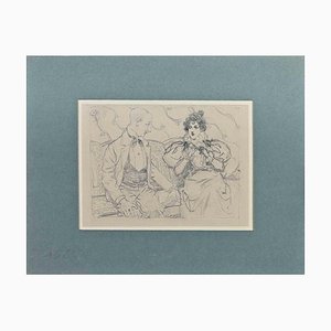 Caran d'Ache, A Couple on the Sofa, Bleistiftzeichnung auf Papier, Spätes 19. Jh