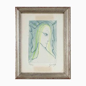 Guelfo Bianchini, The Angel, Original Etching, 1984, Framed