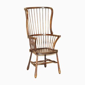 19th Century Wingback Windsor Spindle Armchair in Ash