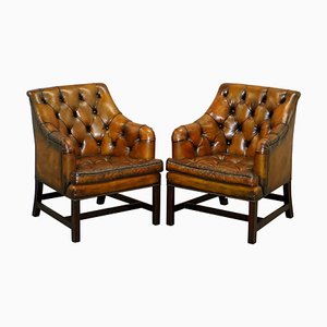 Georgian Brown Leather Desk Armchairs from George Smith, Set of 2