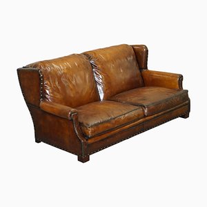 Brown Leather Sofa with Feather Cushions from Ralph Lauren