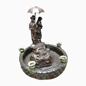 Antique Couple with Umbrella Fountain in Bronze