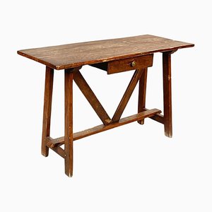 Italian Wooden Fratino Table with a Drawer, 1900s