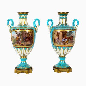 19th Century French Porcelain Urns, Set of 2