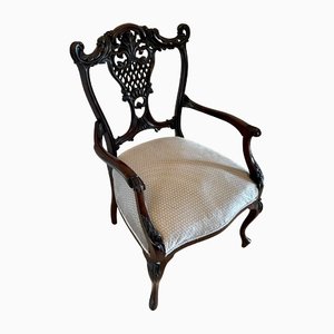 Antique Victorian Mahogany Carved Armchair, 1880s