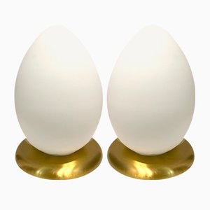 Lampes de Bureau Egg en Verre Opalin, Set de 2