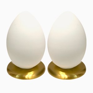 Opaline Glass Egg Table Lamps, Set of 2