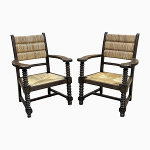 Beech Armchairs in the style of Charles Dudouyt, 1950s, Set of 2
