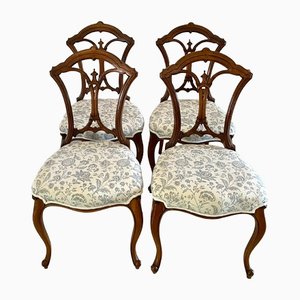 Antique Victorian Walnut Dining Chairs, 1860s, Set of 4