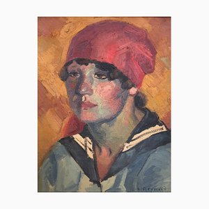 Casimir Reymond, Portrait de jeune fille au foulard rouge et col marin, 1954, Canvas Painting