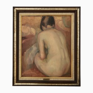Louis Henri Salzmann, Dos de femme nue assise, 1920s, Oil on Wood