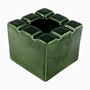 Italian Green Ceramic Cubic Ashtray from Sicart, 1970s