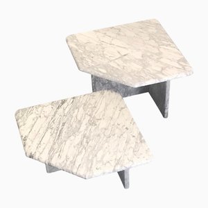 German Sides Table in White Carrara Marble, 1970s, Set of 2