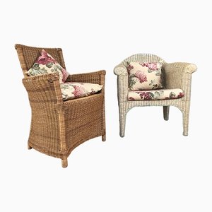 Rattan Wicker Chairs with Cushions, 1960s, Set of 2