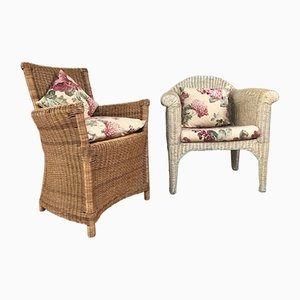 Set of Rattan Wicker Chairs with Cushions, 1960s