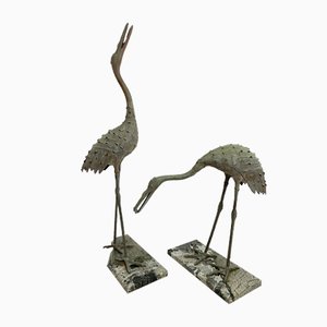 Meiji Red Crested Cranes in Bronze, Set of 2