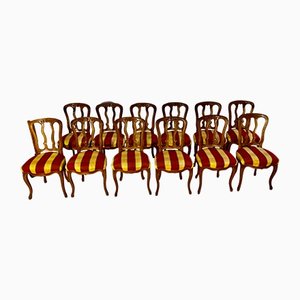 Chairs Carved in Oak with Flowers and Satpos Fabric, 1950s, Set of 12