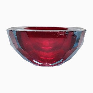 Rote Glasschale mit Diamantschliff von Mandruzzo Mandruzzato