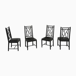 Dining Chairs in Black Enameled Wood and Smooth Velvet, Italy, 1980s, Set of 4