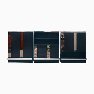 Modular Sideboard in Wengé Wood, Steel and Mirror from Sormani, 1970s, Set of 3