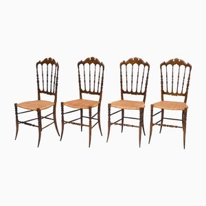 Chiavarina Chairs in Cherry Wood with Straw Seat, 1920s, Set of 4