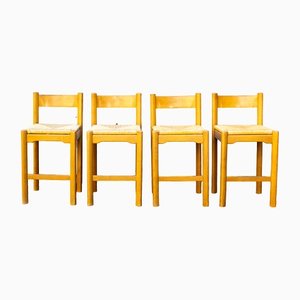 Taburetes vintage de madera y paja de Charlotte Perriand, años 70. Juego de 4