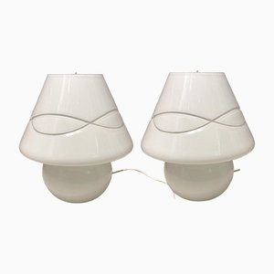 Lámparas de mesa de cristal de Murano blanco, años 80. Juego de 2
