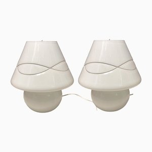 White Murano Glass Table Lamps, 1980s, Set of 2