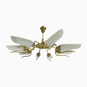 Vintage Brass and Glass Chandelier, 1960s