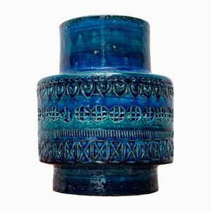 Jarrón Rimini Blu italiano Mid-Century de cerámica de Aldo Londi para Bitossi, años 60
