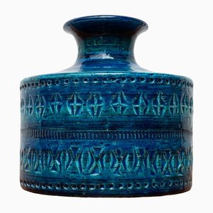 Jarrón Rimini Blu italiano Mid-Century de cerámica de Aldo Londi para Bitossi, años 60