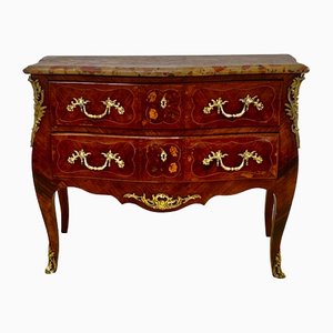 Louis XV Style Curved Chest of Drawers in Precious Wood Marquetry