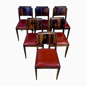 Art Deco Makassar Ebenholz Stühle mit Ledersitzen, 1920er, 8er Set