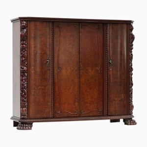 19th Century Burr Walnut Wardrobe with Big Lion Feet, 1890s