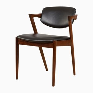 Model 42 Chair in Rosewood and Black Leather by Kai Kristiansen, Denmark, 1960s