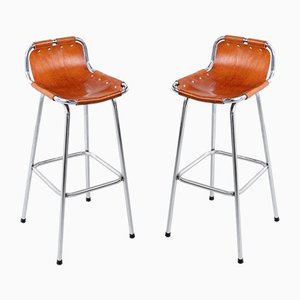Leather and Chrome Bar Stool from Les Arcs, 1960s, Set of 2
