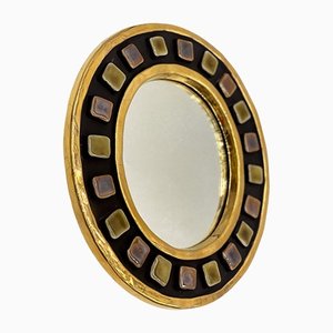 Golden Enameled Ceramic Mirror by Mithé Espelt, 1960s