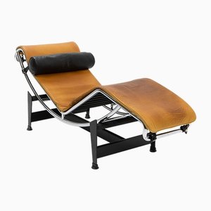 Cognac Aniline Leather LC4 Chaise Lounge by Le Corbusier for Cassina, 1980s