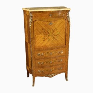 French Inlaid Secretaire with Marble Top, 1970s