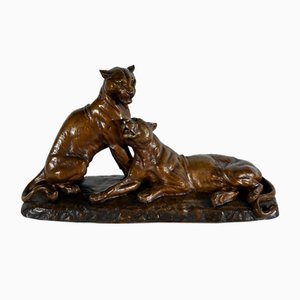 L. Riché, Lionesses, Early 20th Century, Bronze