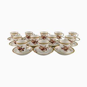 Brown Rose Mocha Coffee Cups with Saucers by Royal Copenhagen, 1968, Set of 24