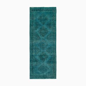 Turkish Turquoise Overdyed Runner Rug