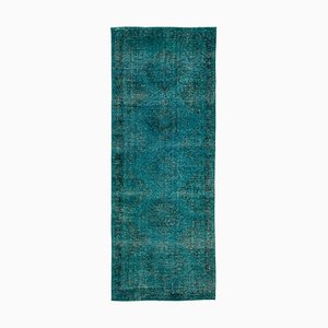 Turkish Turquoise Overdyed Runner Rug