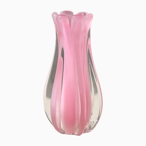 Jarrón vintage de cristal de Murano en rosa, años 50