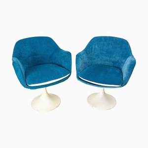 Mid-Century French Metal and Velvet Tulip Foot Armchairs, 1970s, Set of 2